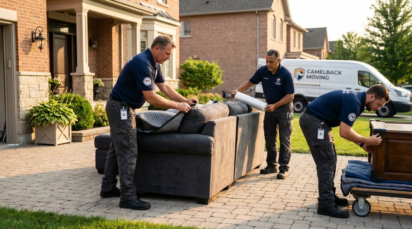 Large estate moving crew wrapping furniture in Hartford, MI