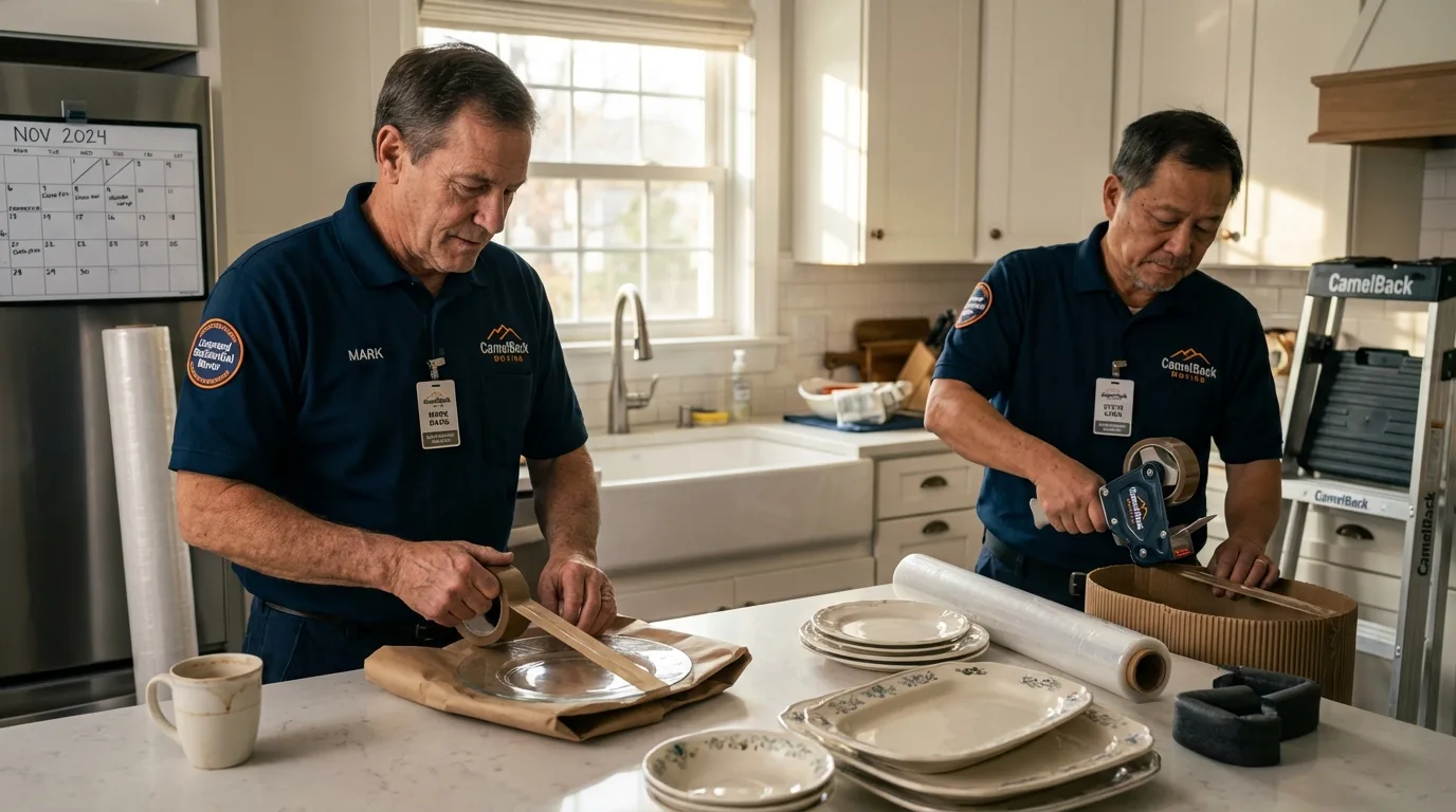 Professional crew packing kitchen dishware in Hartford, MI